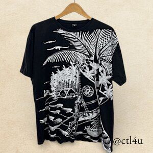 M&F Confeções Monochromatic Palm Tree Graphic Tee XL Black White Streetwear